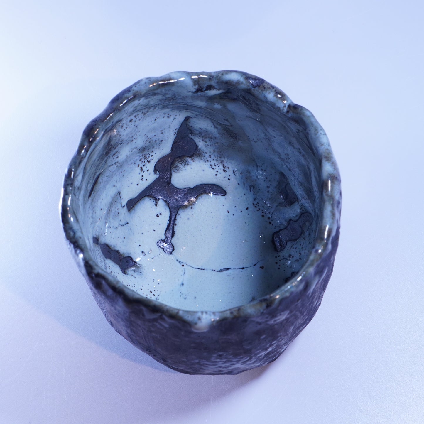 《闇月焼 • 雪》寸茶碗 “Dark Moon: Snow” Tall Tea bowl